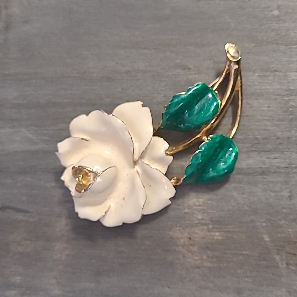 Vintage Enamel Rose Brooch